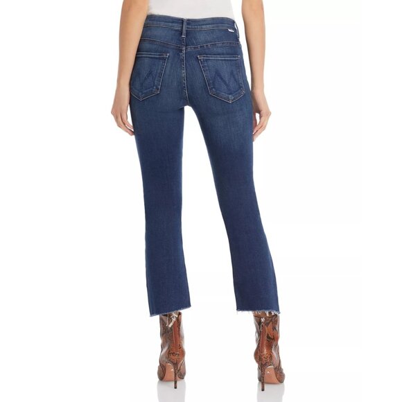 228$ MOTHER The Insider Crop Step Fray Flared Jeans High Rise Size 26 Dark Blue - Picture 4 of 6